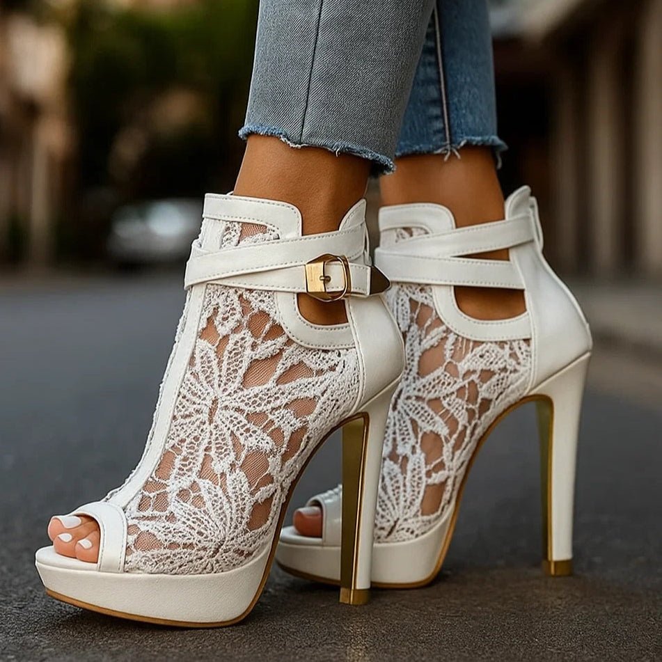 Phoebe | Women's Floral Lace Peep-Toe Platform Stiletto Heels