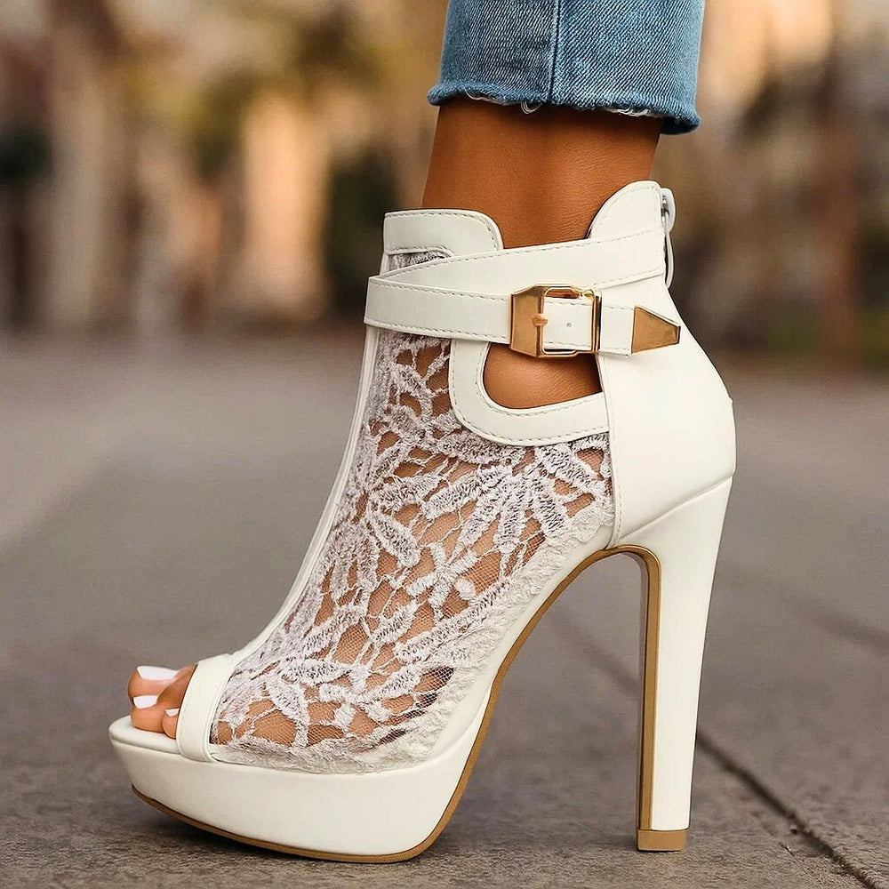 Phoebe | Women's Floral Lace Peep-Toe Platform Stiletto Heels