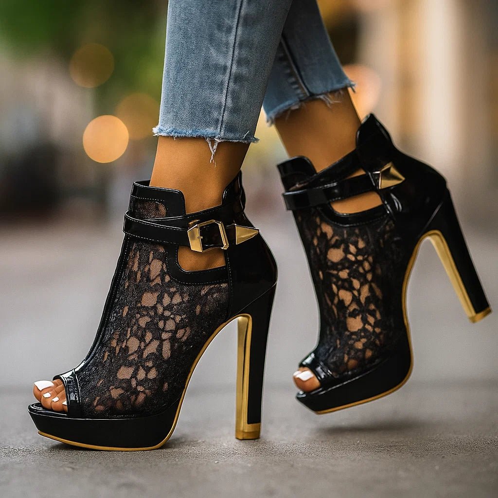 Phoebe | Women's Floral Lace Peep-Toe Platform Stiletto Heels