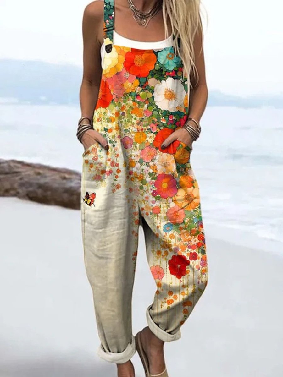 Poppy | Women's Floral Print Wide-Leg Bib Dungaree Jumpsuit