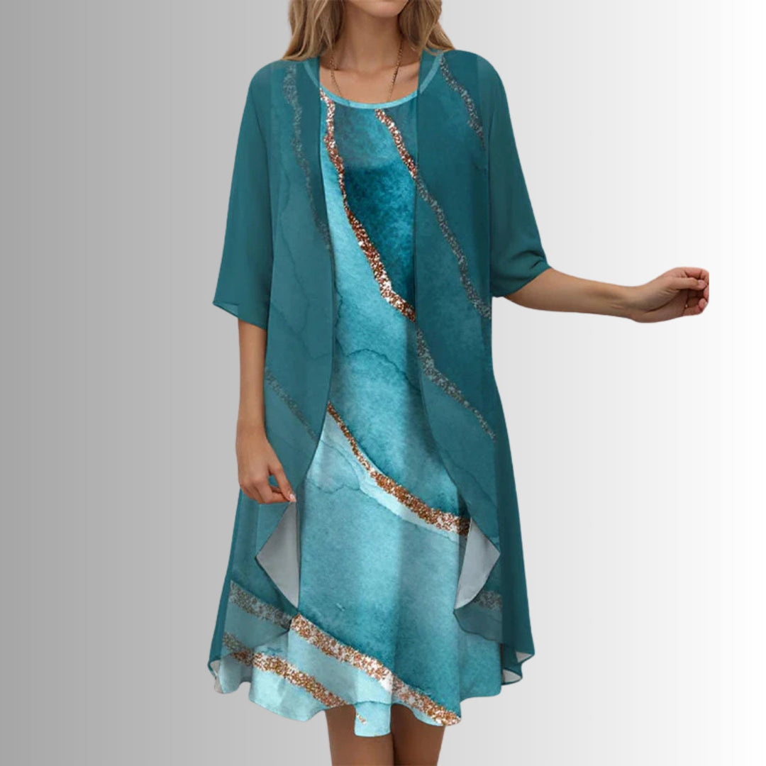 Rosalind │ Women's Floral Print Midi Dress And Open Front Cardigan Two-Piece Set