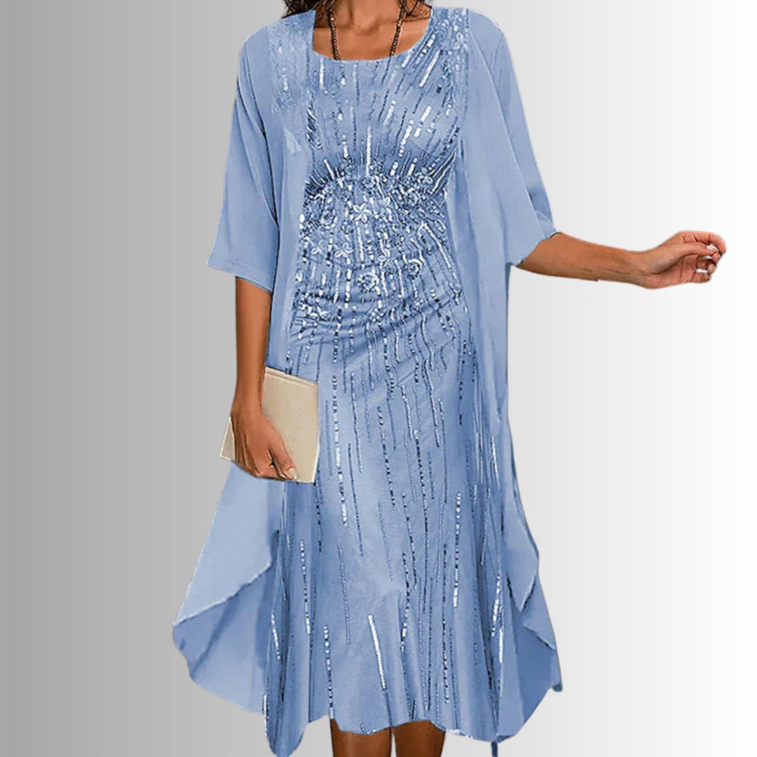 Rosalind │ Women's Floral Print Midi Dress And Open Front Cardigan Two-Piece Set