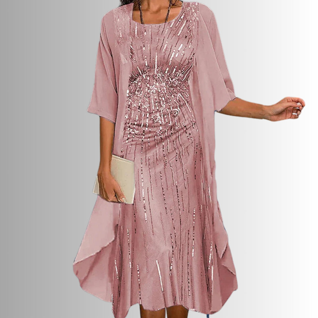 Rosalind │ Women's Floral Print Midi Dress And Open Front Cardigan Two-Piece Set