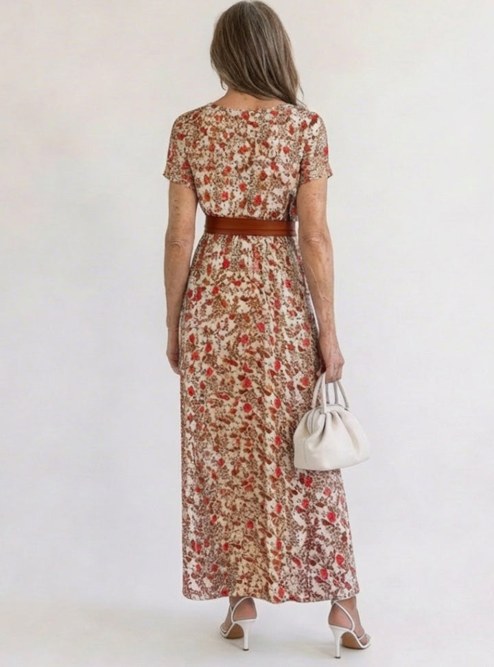 Women's Floral V-Neck Short Sleeve Midi Maxi Dress