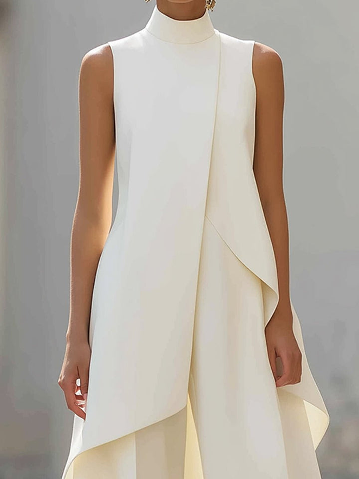 Seraphine │ Women's High Neck Asymmetric Sleeveless Top And Wide-Leg Trousers Set