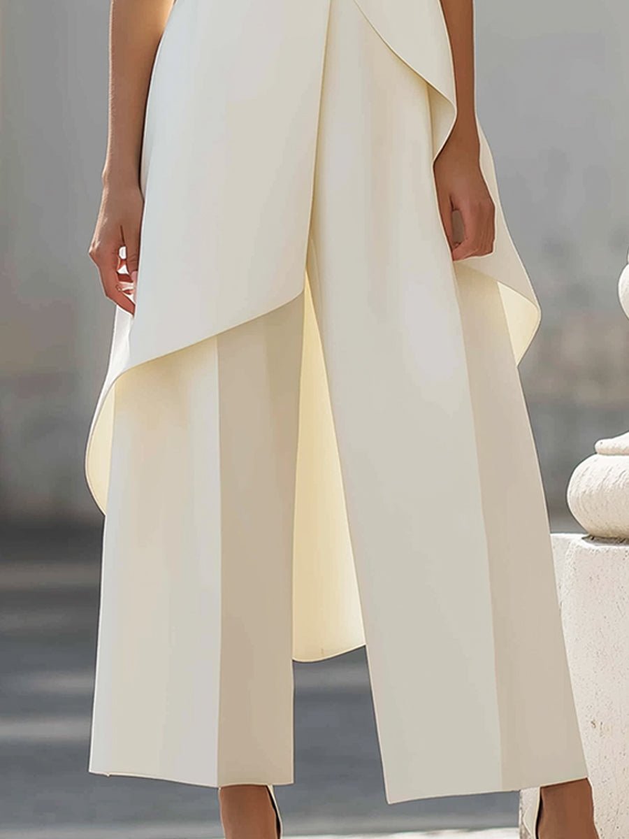 Seraphine │ Women's High Neck Asymmetric Sleeveless Top And Wide-Leg Trousers Set