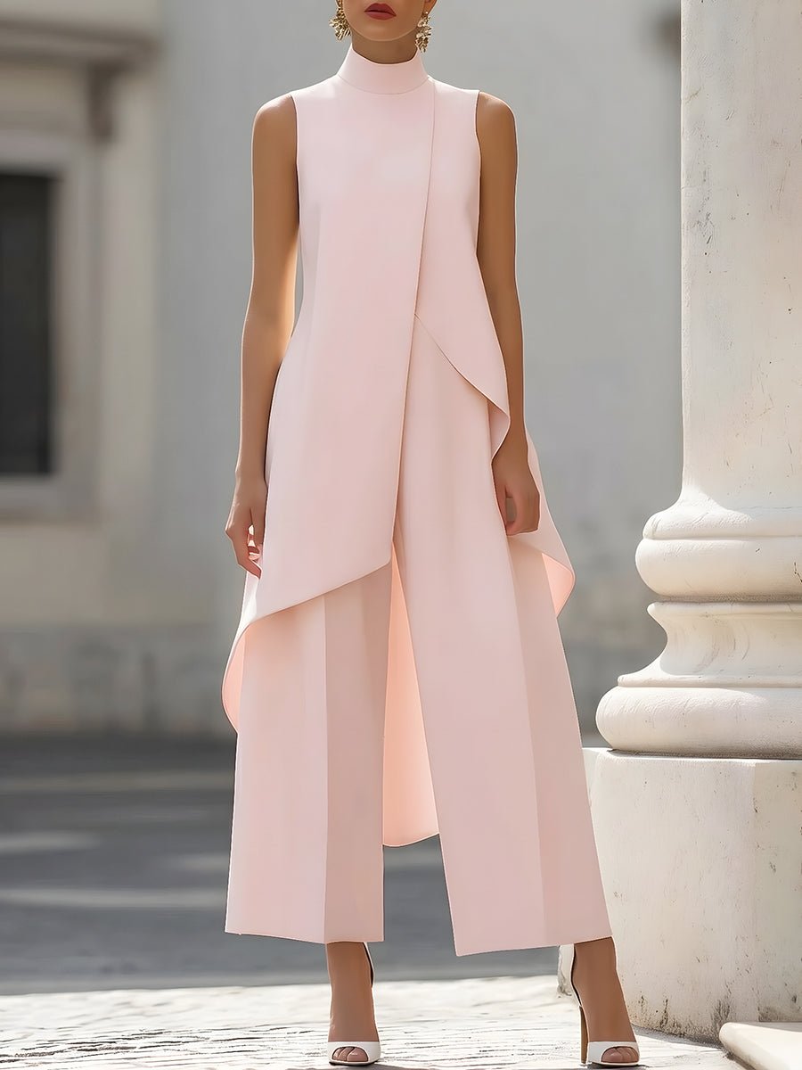 Seraphine │ Women's High Neck Asymmetric Sleeveless Top And Wide-Leg Trousers Set