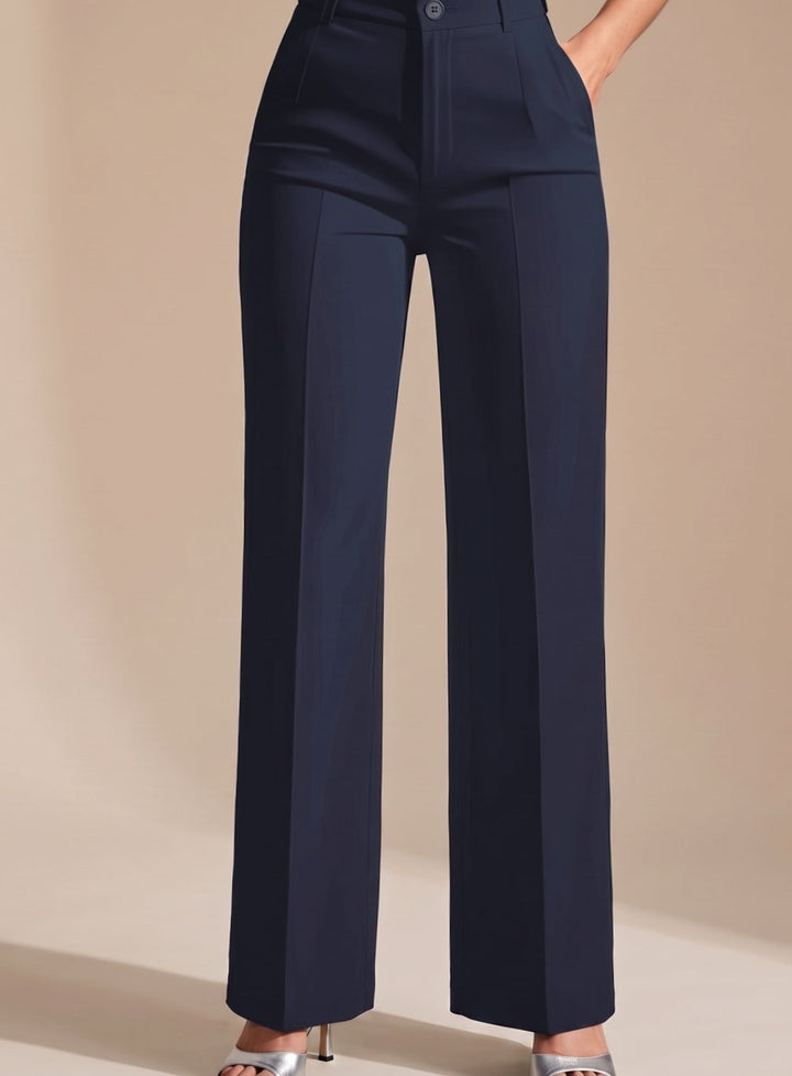 Women's High-Waist Wide-Leg Tailored Trousers - Navy Blue