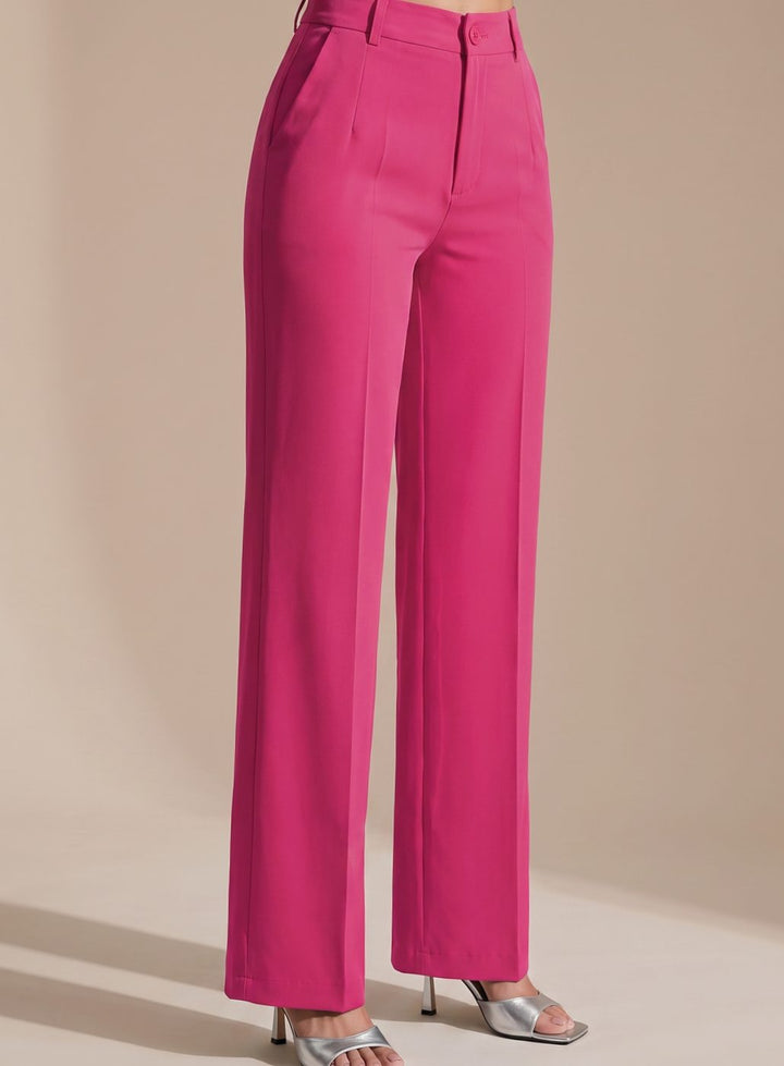 Women's High-Waist Wide-Leg Tailored Trousers - Pink