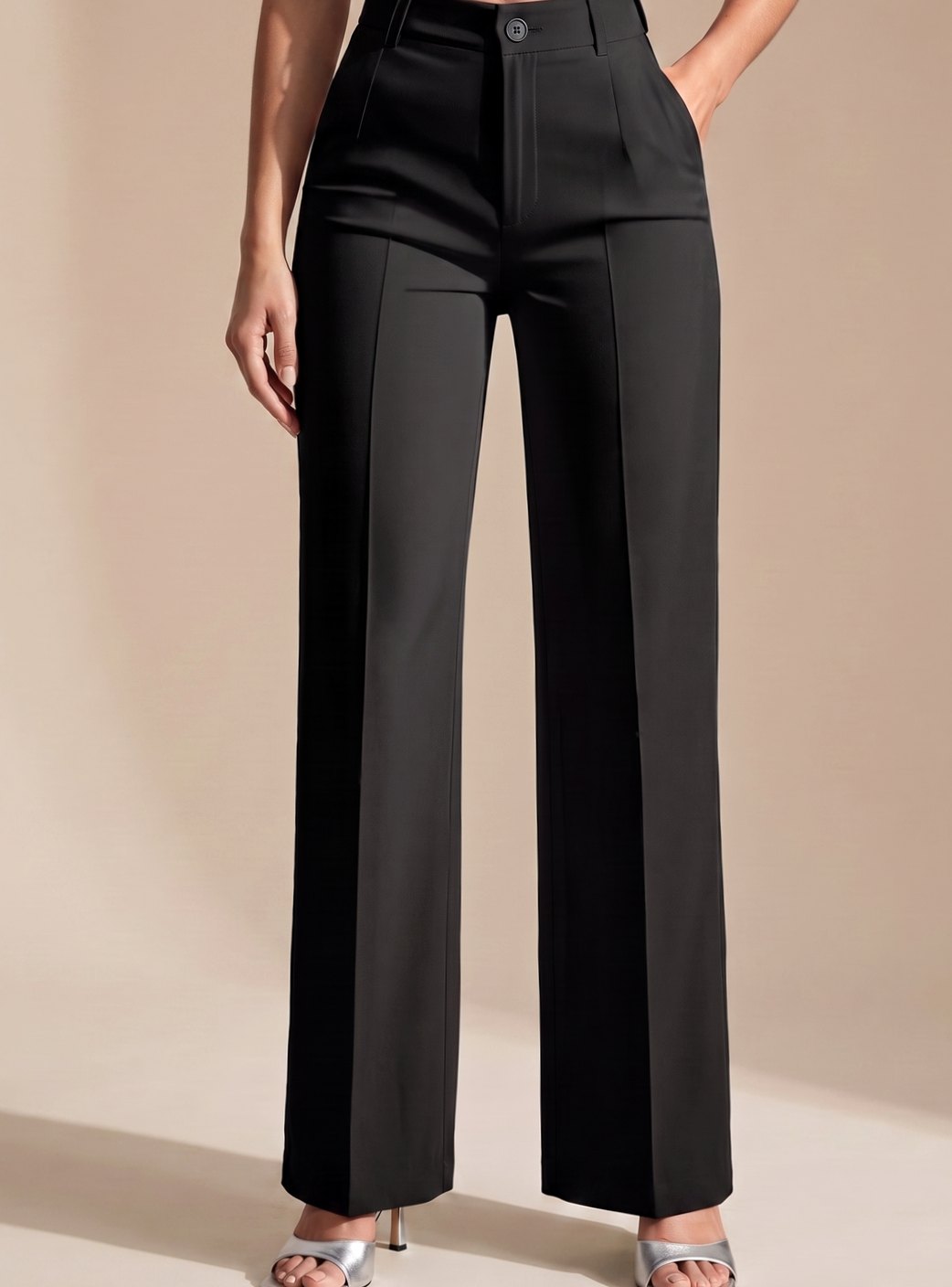 Women's High-Waist Wide-Leg Tailored Trousers - Apricot