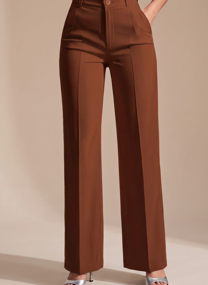 Women's High-Waist Wide-Leg Tailored Trousers - Brown
