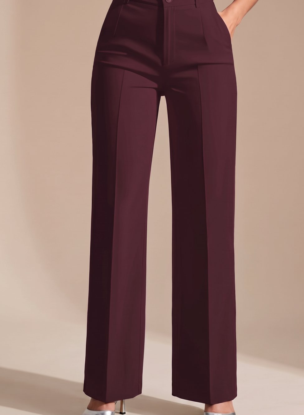 Women's High-Waist Wide-Leg Tailored Trousers - Red