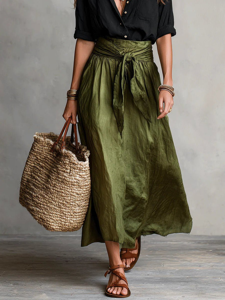 Celestine │ Women's Button-Up Shirt And High-Waist Tie Maxi Skirt Two-Piece Set