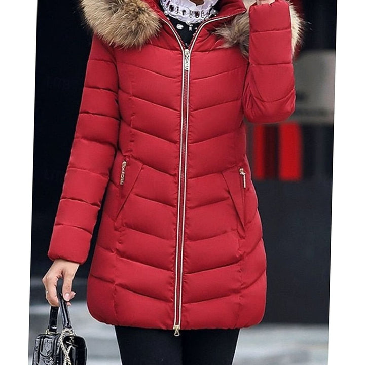 Women's Hooded Faux-Fur Trim Quilted Jacket Waist-Defining Puffer Coat