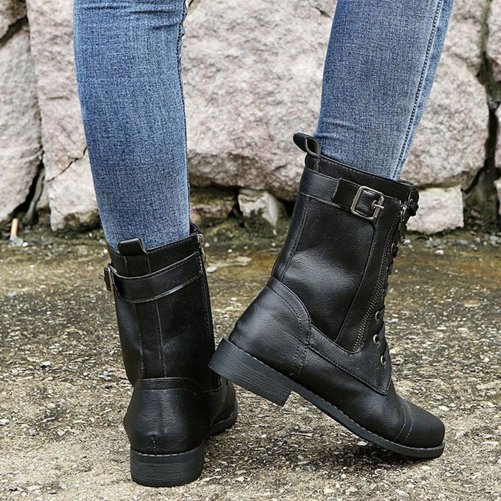 Women's Lace-Up Side-Zip Faux Leather Combat Boots