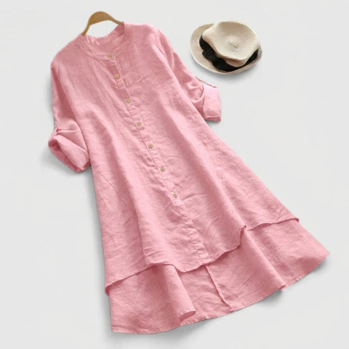 Martha │ Women's Linen Button Front Asymmetric Hem Shirt Dress