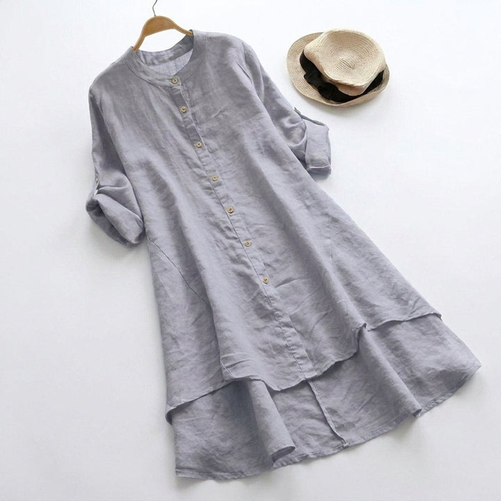 Martha │ Women's Linen Button Front Asymmetric Hem Shirt Dress