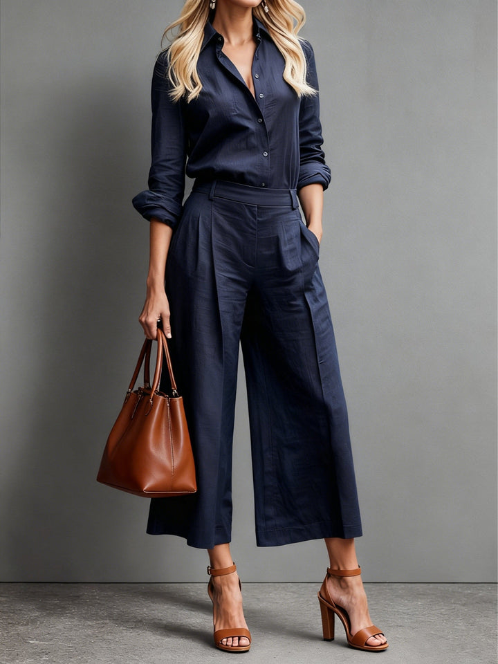Sophia | Women's Linen Button-Down Wide-Leg Cropped Co-ord Set