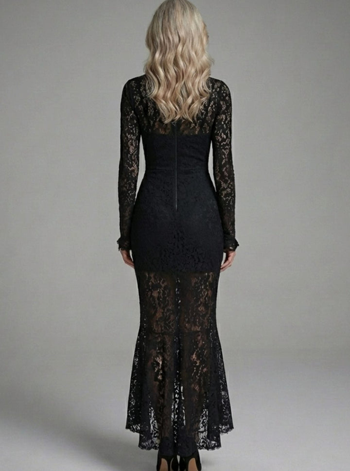 Women's Long Sleeve Mock-Neck Lace Cocktail Dress