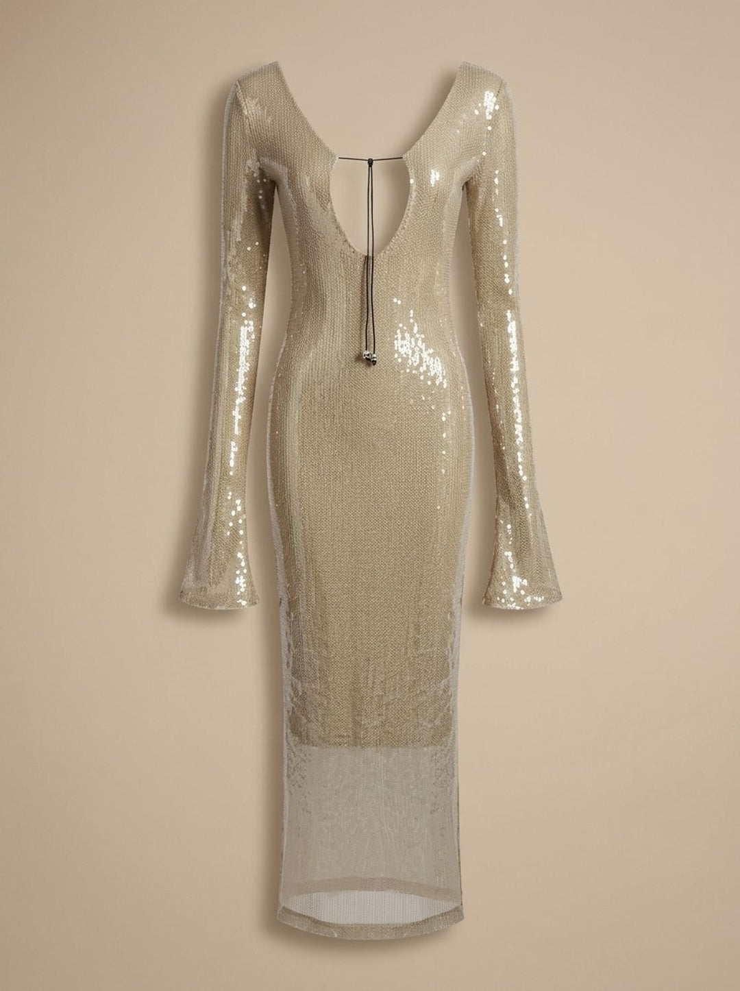 Women's Long-Sleeve V-Neck Sequin Maxi Dress