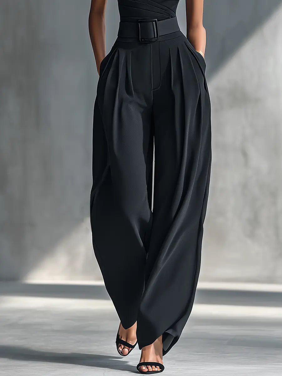 Calliope │ Women's One Shoulder Draped Top And Wide-Leg Trousers Two-Piece Set