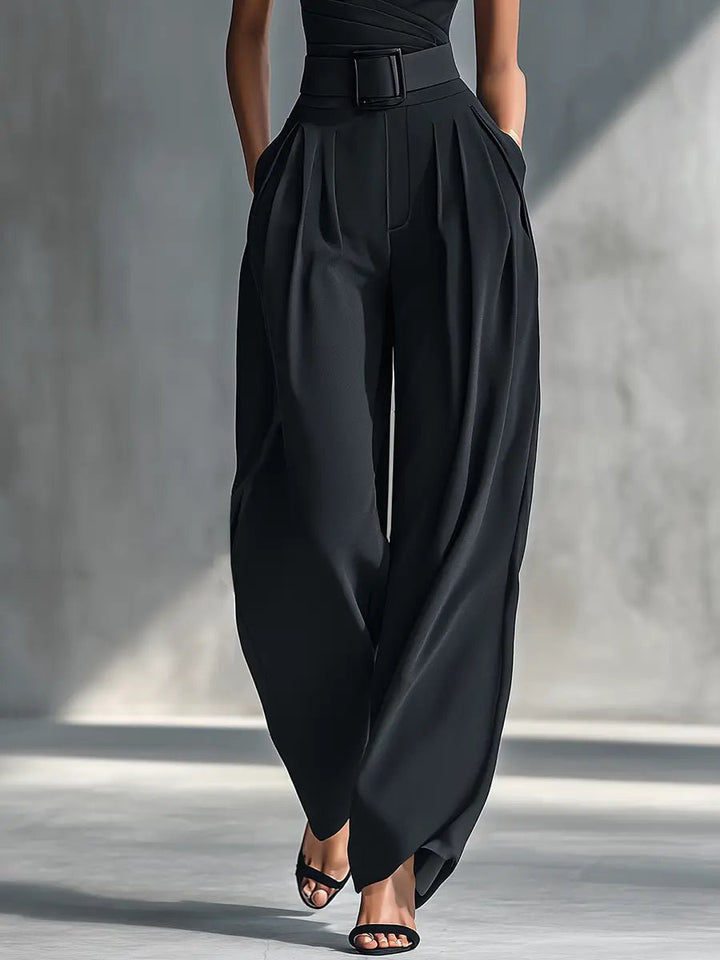 Calliope │ Women's One Shoulder Draped Top And Wide-Leg Trousers Two-Piece Set
