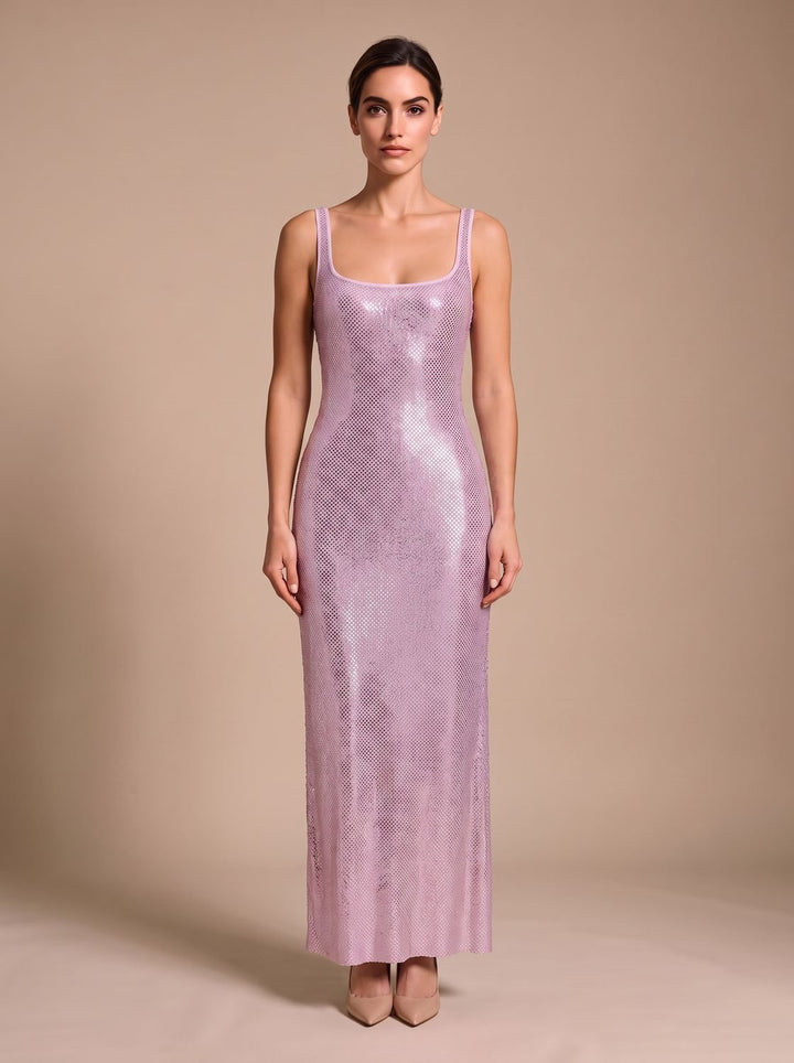 Women's Open-Back Sequin Maxi Dress Square Neck - Pink