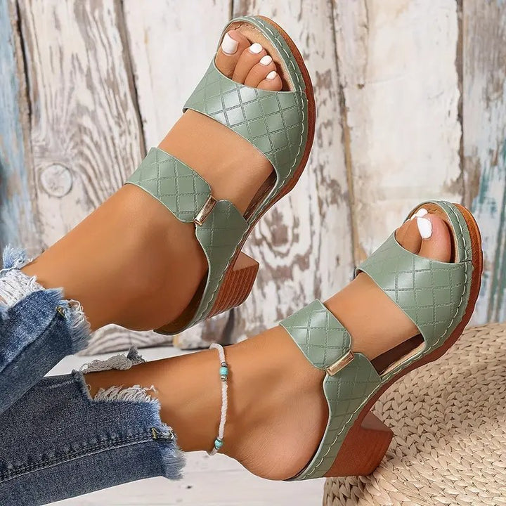 Lesley │ Women's Orthopaedic Block Heel Platform Mule Sandals
