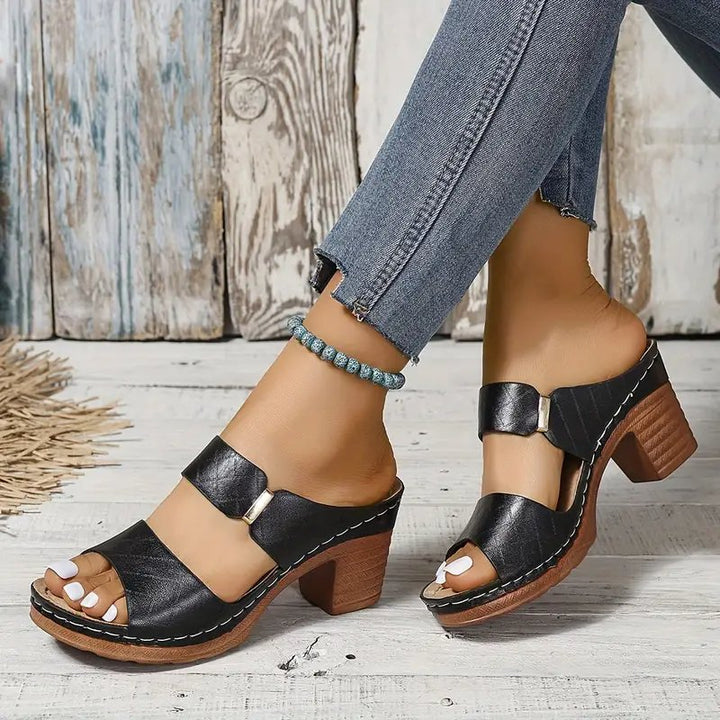 Lesley │ Women's Orthopaedic Block Heel Platform Mule Sandals