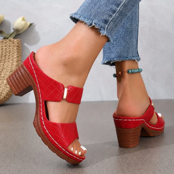 Lesley │ Women's Orthopaedic Block Heel Platform Mule Sandals