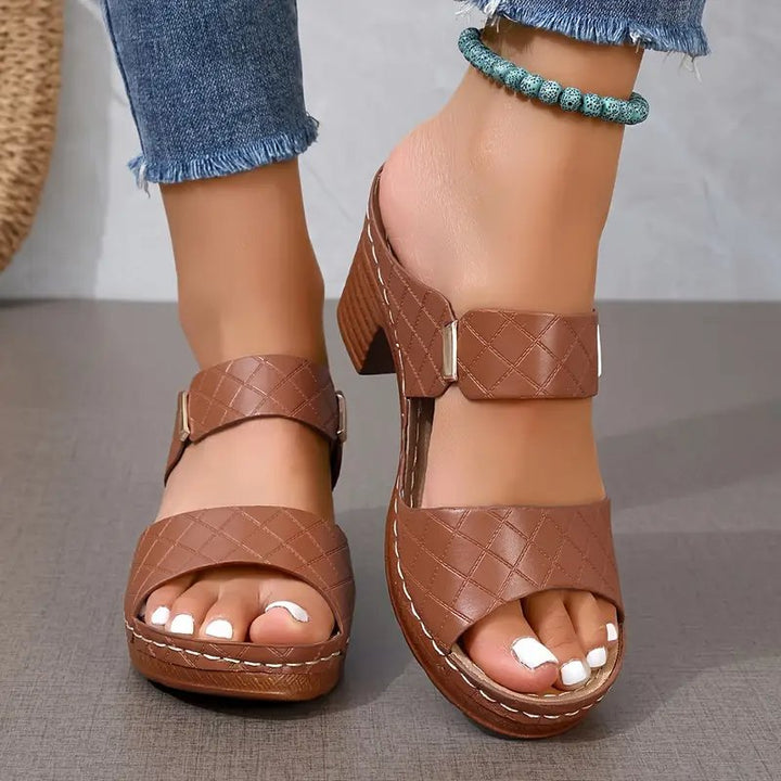 Lesley │ Women's Orthopaedic Block Heel Platform Mule Sandals