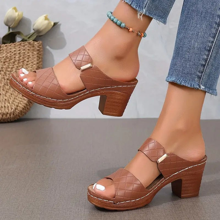 Lesley │ Women's Orthopaedic Block Heel Platform Mule Sandals