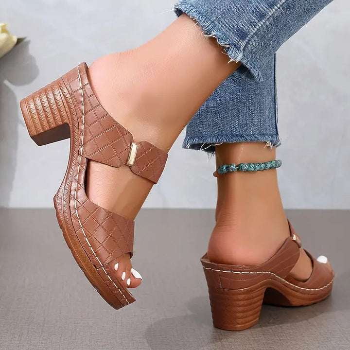 Lesley │ Women's Orthopaedic Block Heel Platform Mule Sandals