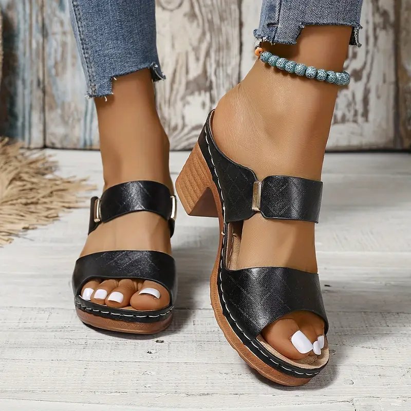 Lesley │ Women's Orthopaedic Block Heel Platform Mule Sandals