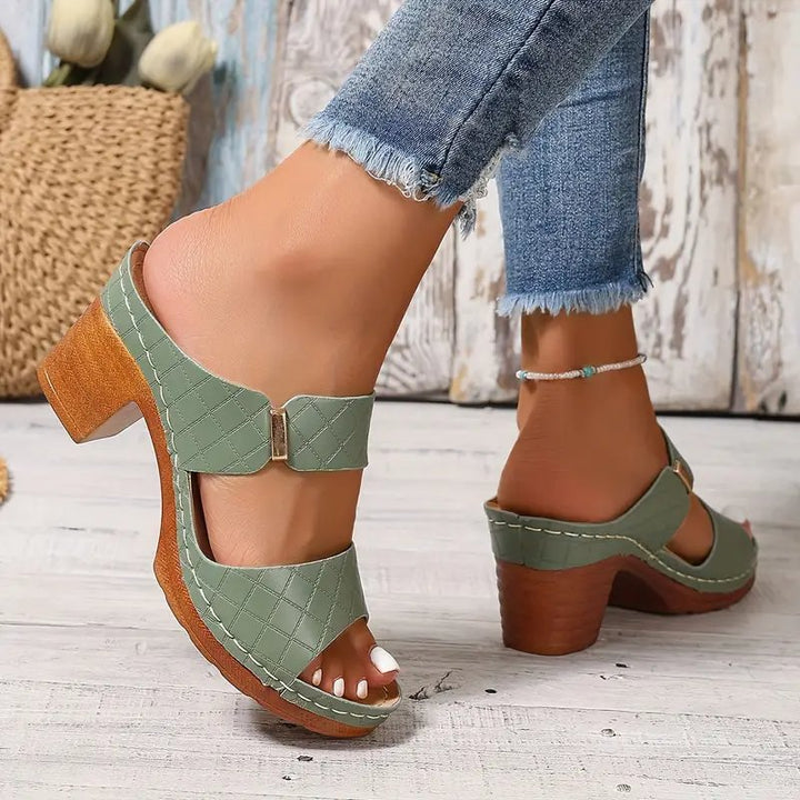 Lesley │ Women's Orthopaedic Block Heel Platform Mule Sandals