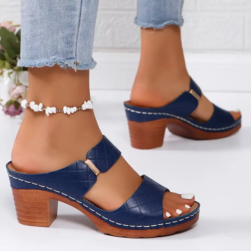 Lesley │ Women's Orthopaedic Block Heel Platform Mule Sandals