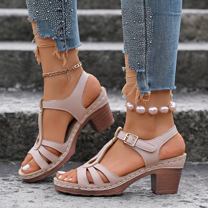 Estelle │ Women's Orthopaedic Wedge Sandals With T-Bar Upper And Ankle Buckle