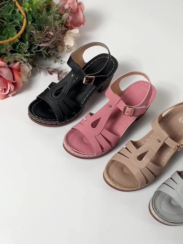Estelle │ Women's Orthopaedic Wedge Sandals With T-Bar Upper And Ankle Buckle