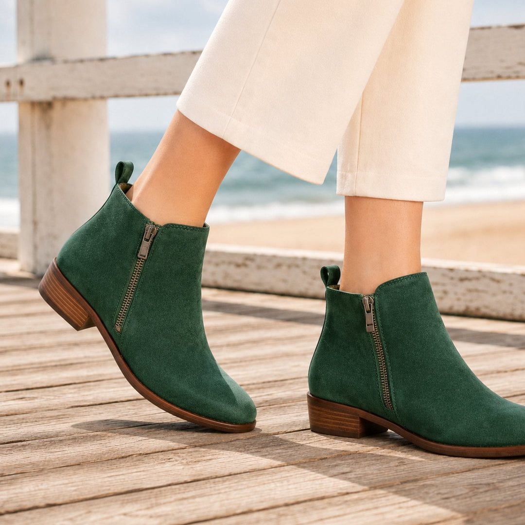 Women's Orthopedic Side-Zip Low-Heel Ankle Boots - Green