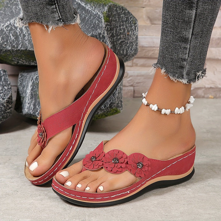 Arabella │ Women's Orthopaedic Toe Post Sandals With Floral Detail And Wedge Sole