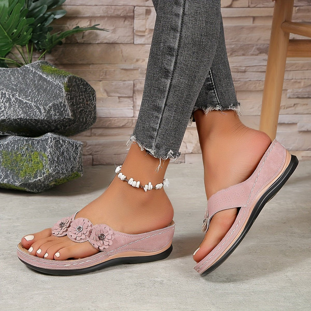 Arabella │ Women's Orthopaedic Toe Post Sandals With Floral Detail And Wedge Sole