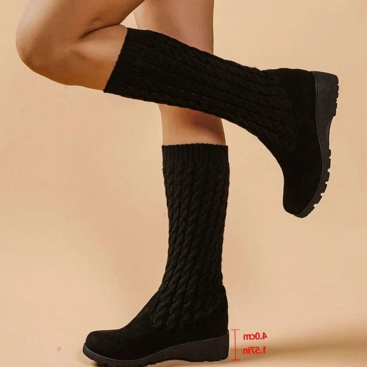 Women's Orthopedic Wedge Knee-High Cable-Knit Suede Boots