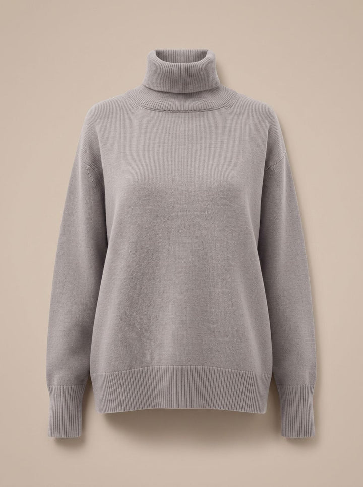Women's Oversized Chunky Turtleneck Knit Sweater - Grey