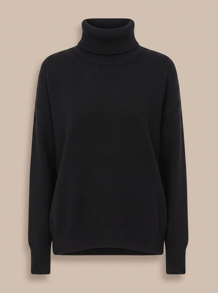 Women's Oversized Chunky Turtleneck Knit Sweater - Black