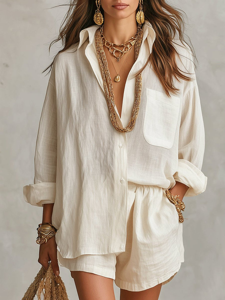 Florentina │ Women's Linen Oversized Shirt And Shorts Two-Piece Set