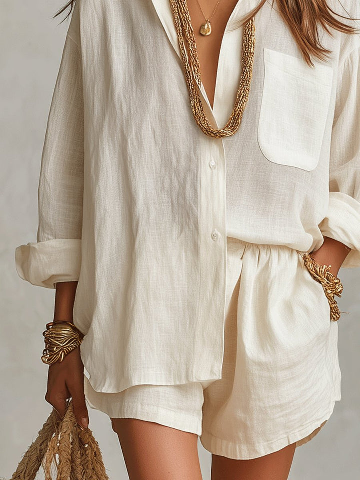 Florentina │ Women's Linen Oversized Shirt And Shorts Two-Piece Set