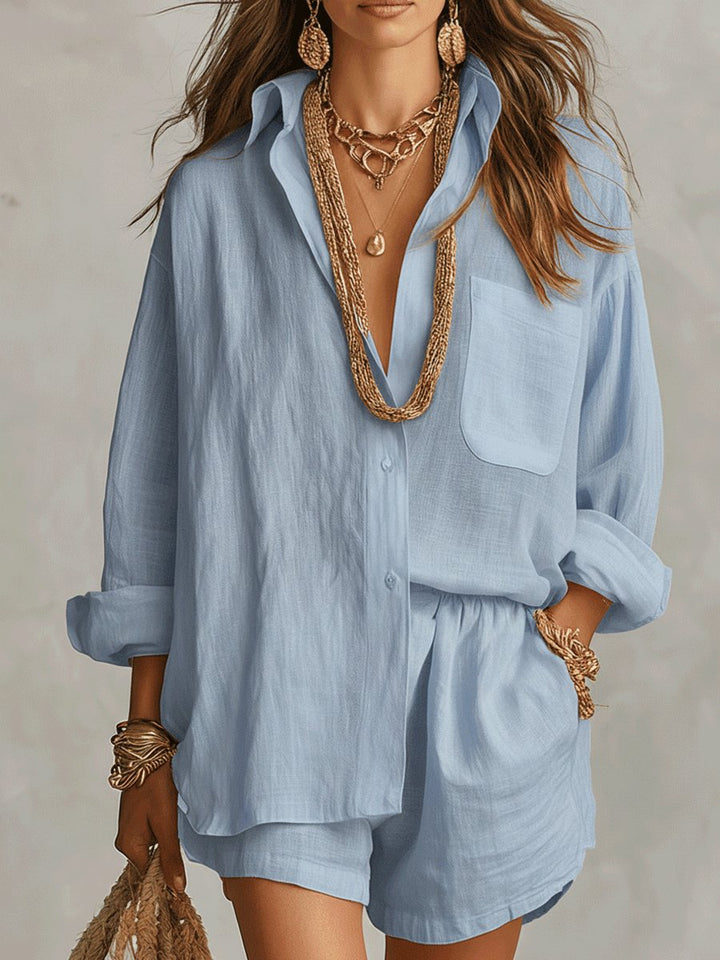 Florentina │ Women's Linen Oversized Shirt And Shorts Two-Piece Set