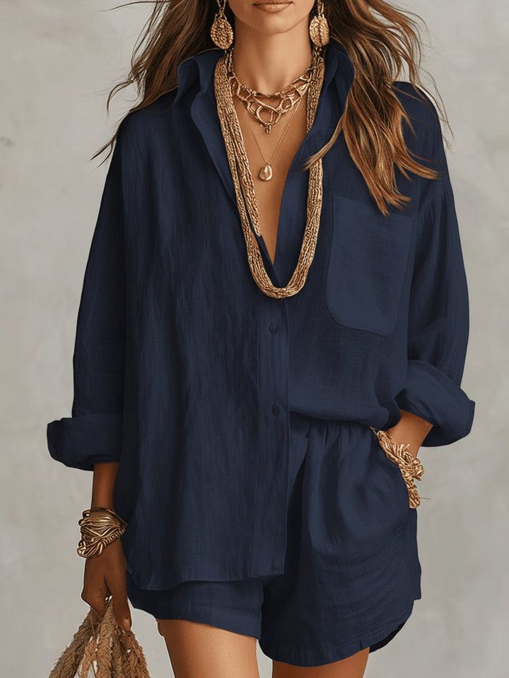 Florentina │ Women's Linen Oversized Shirt And Shorts Two-Piece Set