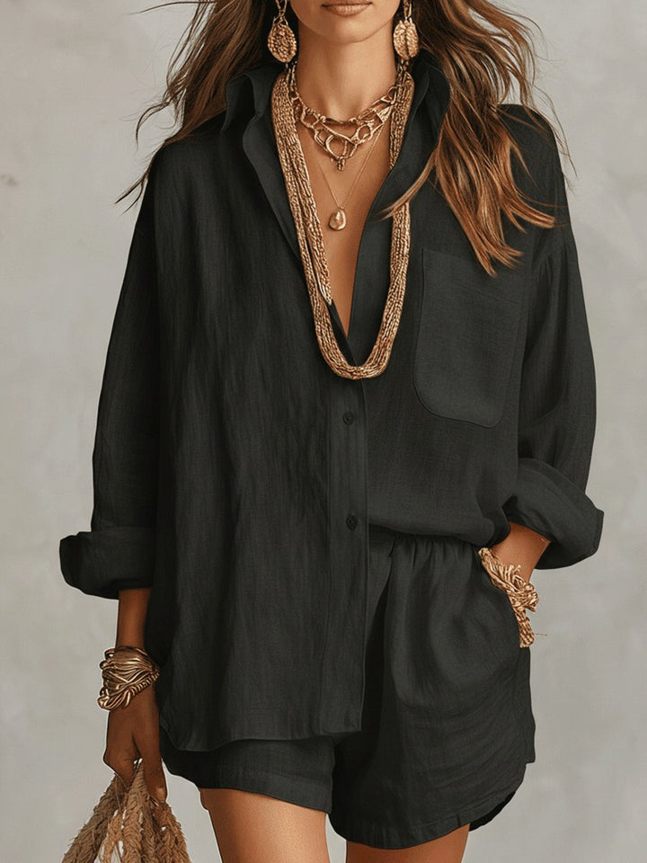 Florentina │ Women's Linen Oversized Shirt And Shorts Two-Piece Set