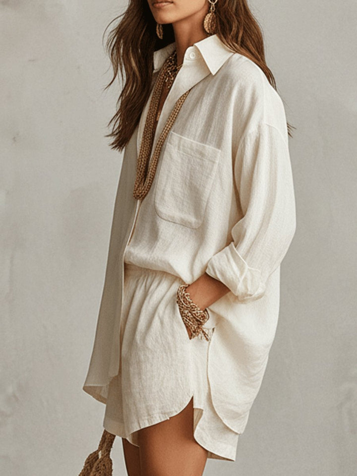 Florentina │ Women's Linen Oversized Shirt And Shorts Two-Piece Set